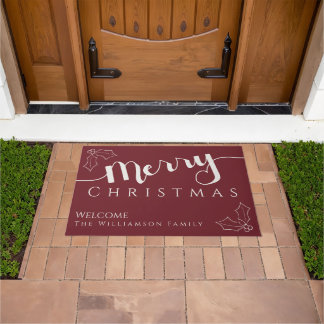 Merry Christmas Modern Family Name Welcome Doormat