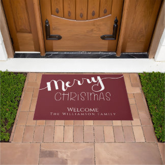 Merry Christmas Modern Family Name Welcome Doormat