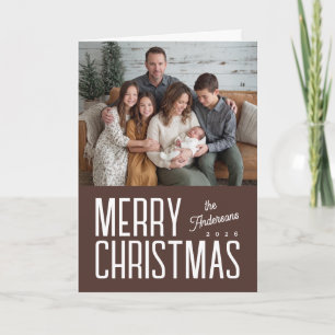 Merry Christmas Modern Family Photo - Brown Holiday Card