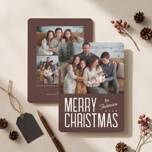 Merry Christmas Modern Family Photo - Brown Holiday Card