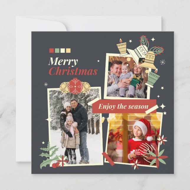 Merry Christmas | Modern Family Photo Collage Holiday Card (Front)