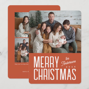 Merry Christmas Modern Family Photo - Orange Holiday Card