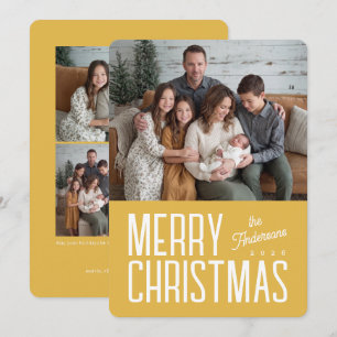 Merry Christmas Modern Family Photo - Yellow Holiday Card