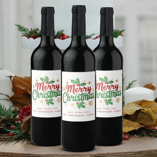 Merry Christmas Modern Festive Rustic Typography  Wine Label (Creator Uploaded)