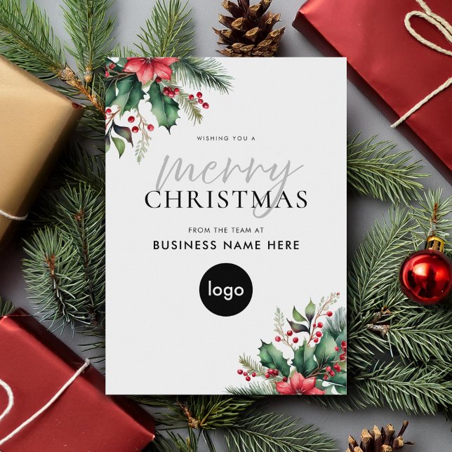 Merry Christmas Modern Floral Business Holiday Card (Creator Uploaded)