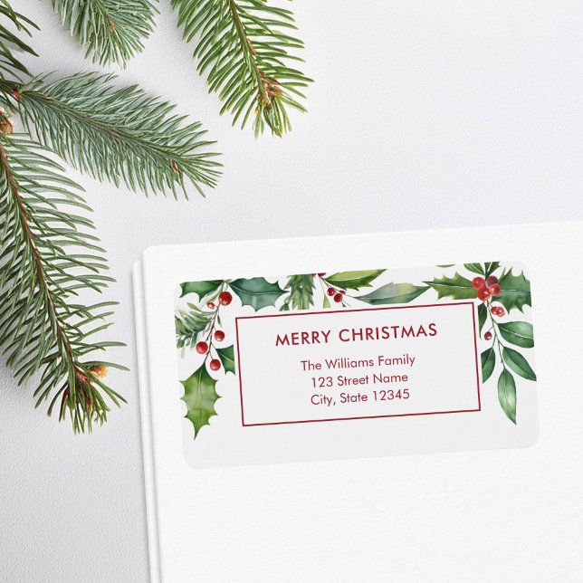 Merry Christmas Modern Floral Return Address Label (Creator Uploaded)