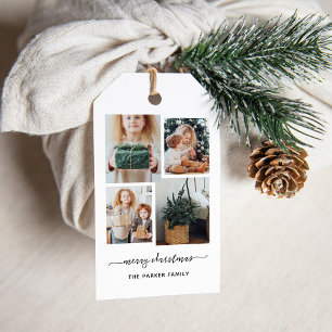 Merry Christmas   Modern Four Photo Collage Gift Tags