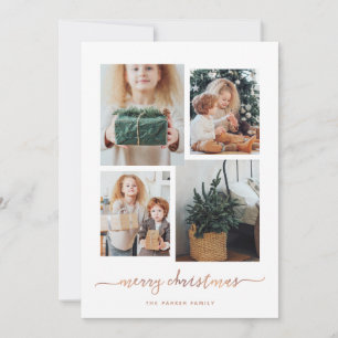 Merry Christmas Modern Four Photo Collage Holiday Card