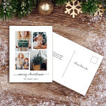 Merry Christmas | Modern Four Photo Collage Holiday Postcard<br><div class="desc">This simple yet ultra modern holiday postcard features four of your favourite personal photos in a unique,  layered look photo grid. The forest green and white card design says "merry christmas" in elegant,  trendy handwritten script typography,  and has a spot for your name in a coordinating sans serif font.</div>