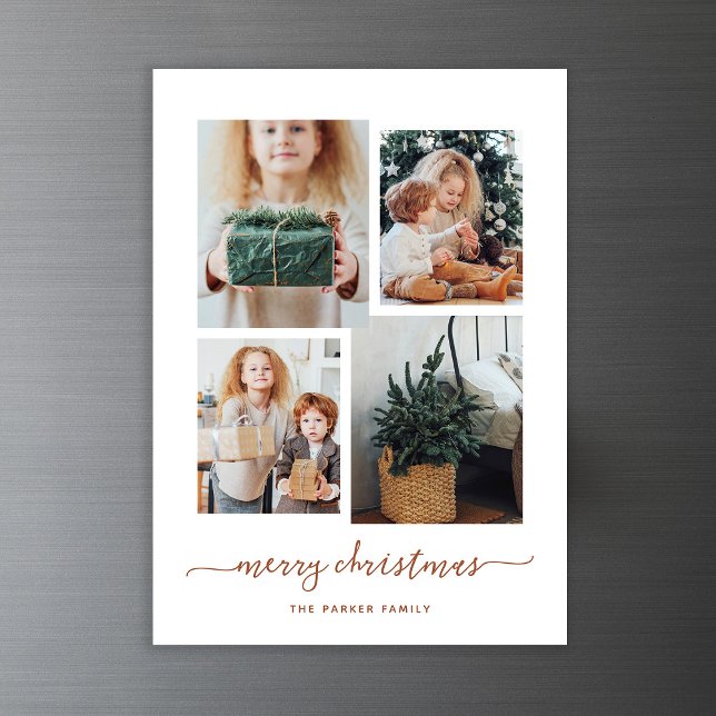 Merry Christmas | Modern Four Photo Collage Magnetic Invitation (A modern photo collage on this magnetic Christmas card)