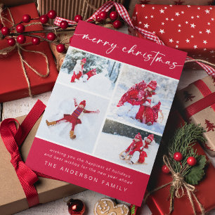 Merry Christmas   Modern Four Photo Holiday Card