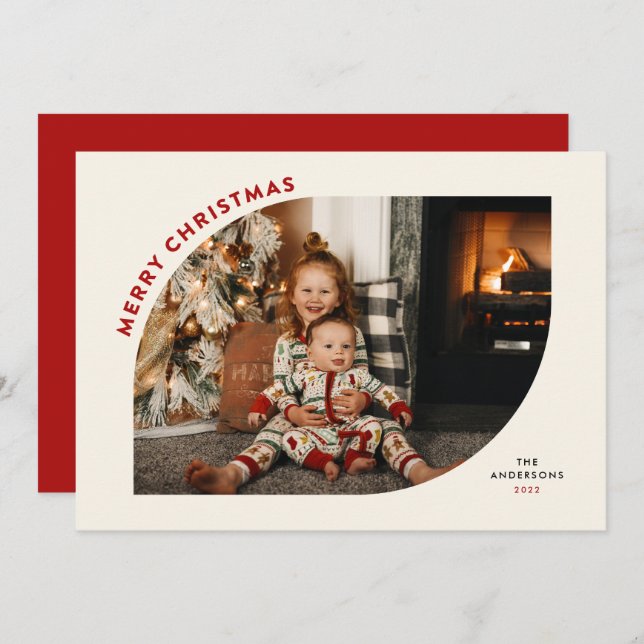 Merry Christmas Modern Frame Red Letters  Holiday Card (Front/Back)
