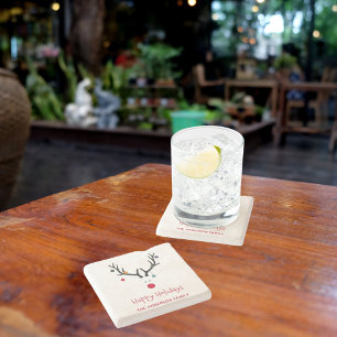 Merry Christmas modern funny reindeer white Stone Coaster