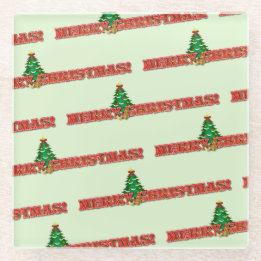 Merry Christmas Modern Gift Glass Coaster