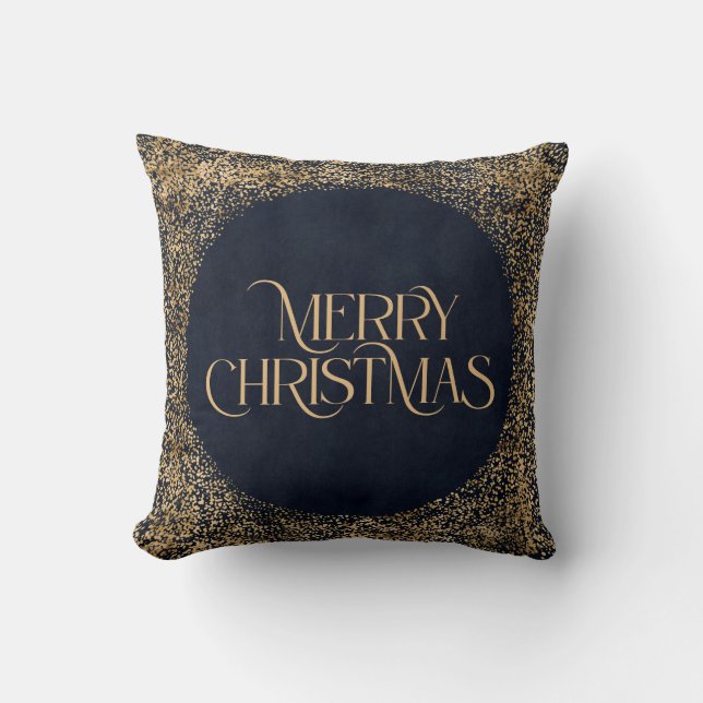 Merry Christmas Modern Gold Navy Blue Elegant  Cushion (Front)