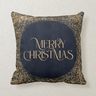 Merry Christmas Modern Gold Navy Blue Elegant  Cushion