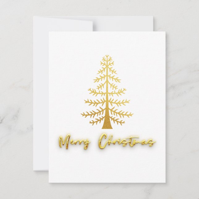 Merry Christmas modern golden luxury tree white Card (Front)