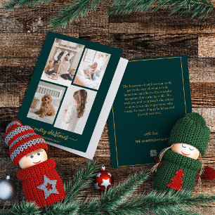 Merry Christmas Modern, Green Four Photo Collage Holiday Card