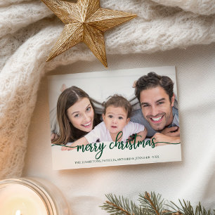 Merry Christmas Modern Green Script Full Photo Postcard