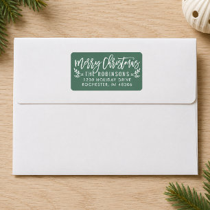 Merry Christmas Modern Green Sprig Address Label