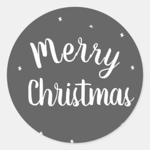 Merry Christmas Modern Grey Classic Round Sticker