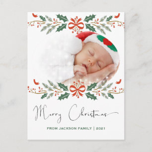 Merry Christmas Modern Hand Lettered Photo Holiday Postcard