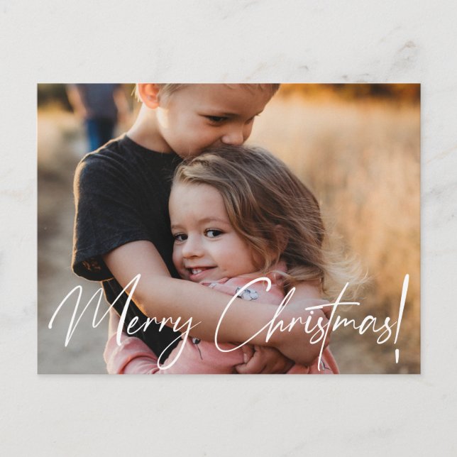 Merry Christmas Modern Handlettering Script photo  Holiday Postcard (Front)