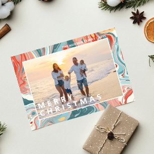 Merry Christmas Modern Liquid Marble Photo Holiday