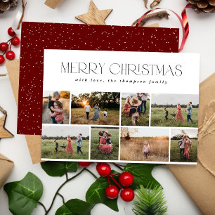 Merry Christmas Modern Minimal white black 8 photo Holiday Card