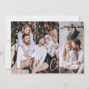 Merry Christmas Modern Minimalist 3 Photo Collage  Holiday Card