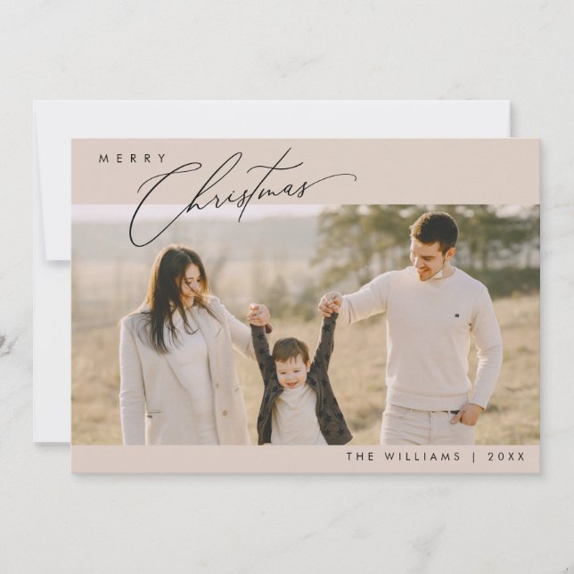 Merry Christmas, Modern Minimalist Family Photo Holiday Card (Front)