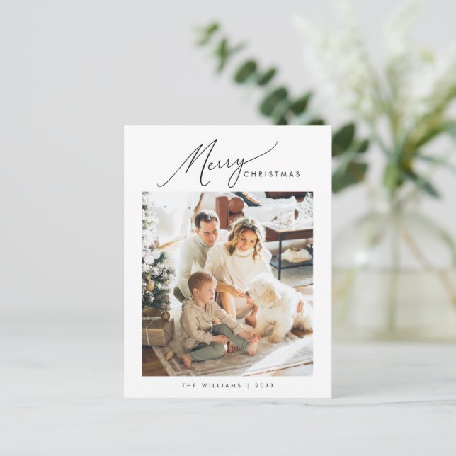 Merry Christmas, Modern Minimalist Family Photo Postcard (Standing Front)