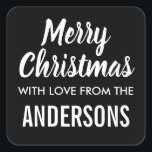 Merry christmas modern minimalist gift tag sticker<br><div class="desc">Trendy,  minimalist,  modern,  black and white christmas gift tag stickers with the text Merry Christmas with love from the (and then the name of the family).</div>