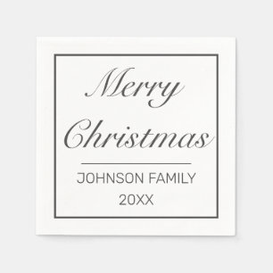 Merry Christmas Modern Minimalist White Black Napkin