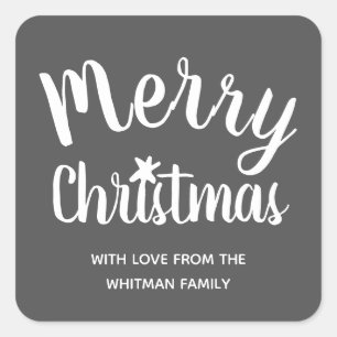 Merry Christmas Modern Name Square Sticker