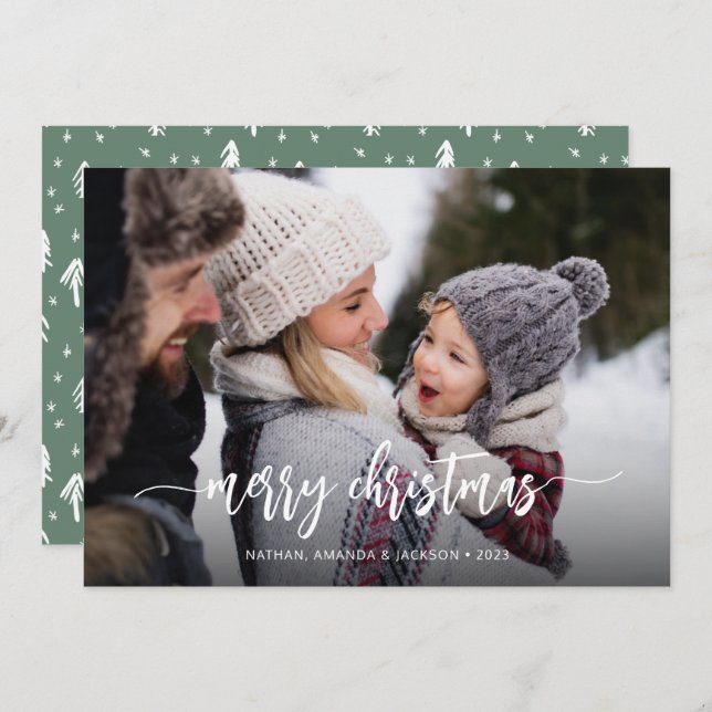 Merry Christmas Modern One Photo Holiday Card (Front/Back)