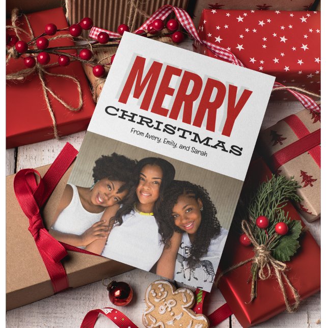 Merry Christmas Modern Photo Card (Holiday Christmas Card Add Your Own Photo and Personalize. )