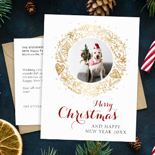 Merry Christmas Modern Photo Christmas wreath Holiday Postcard
