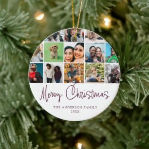 Merry Christmas Modern photo collage Ceramic Ornament