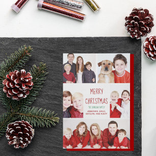 Merry Christmas Modern Photo Collage Cute Red Card