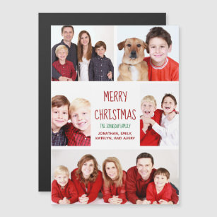 Merry Christmas Modern Photo Collage Magnet Card
