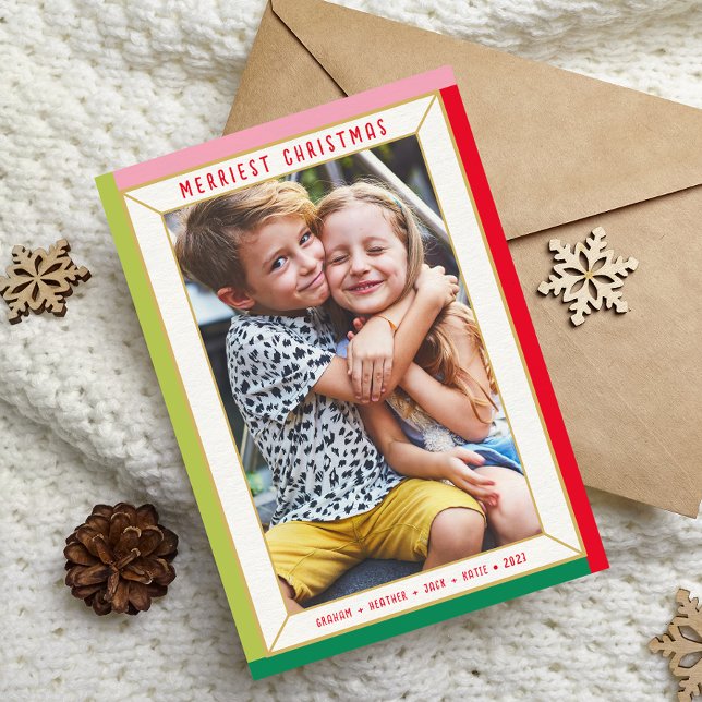 MERRY CHRISTMAS modern photo colour block border Holiday Card (Creator Uploaded)