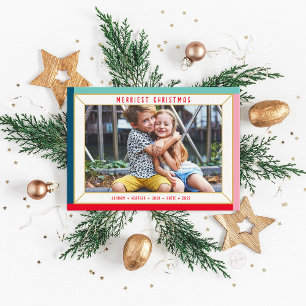 MERRY CHRISTMAS modern photo colour faceted border Holiday Card