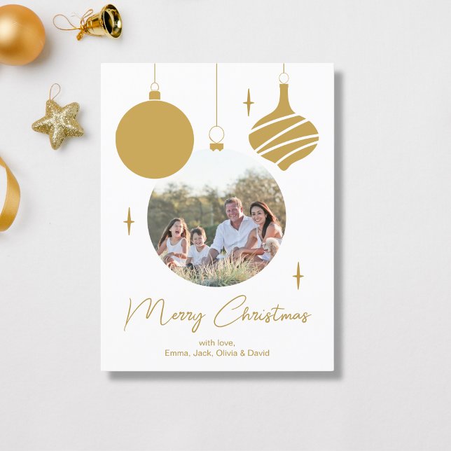 Merry Christmas Modern Photo Gold Script Holiday Postcard (Merry Christmas Modern Photo Gold Script Holiday Postcard by MINTIC DESIGN STUDIO)