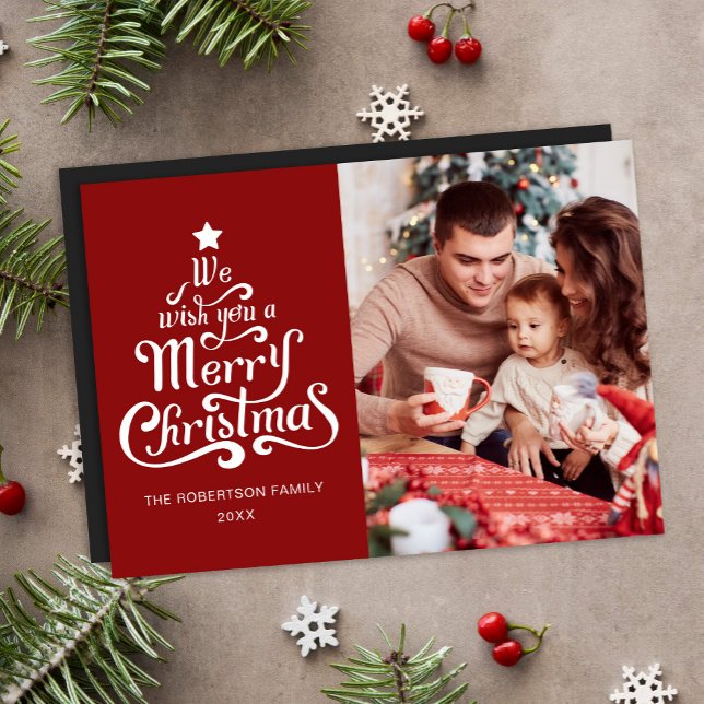 Merry Christmas Modern Photo Magnetic Holiday Card (Creator Uploaded)
