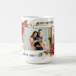 Merry Christmas Modern Photo Red floral Coffee Mug
