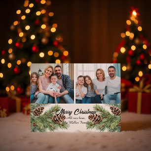 Merry Christmas Modern Pineneedle 2 Photo Collage Holiday Postcard
