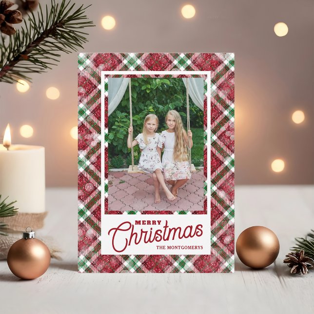Merry Christmas Modern Plaid Photo Holiday Card (Merry Christmas on plaid flat photo holiday cards,  PRINTED and/or INSTANT DOWNLOAD)