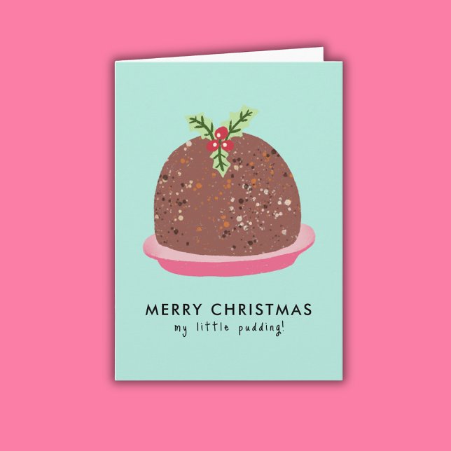 Merry Christmas Modern Pudding Illustration Card (Cute 'My Little Pudding' Christmas card)
