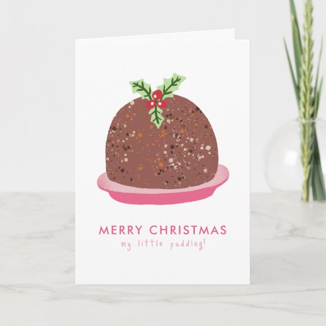 Merry Christmas Modern Pudding Illustration Thank You Card (Front)
